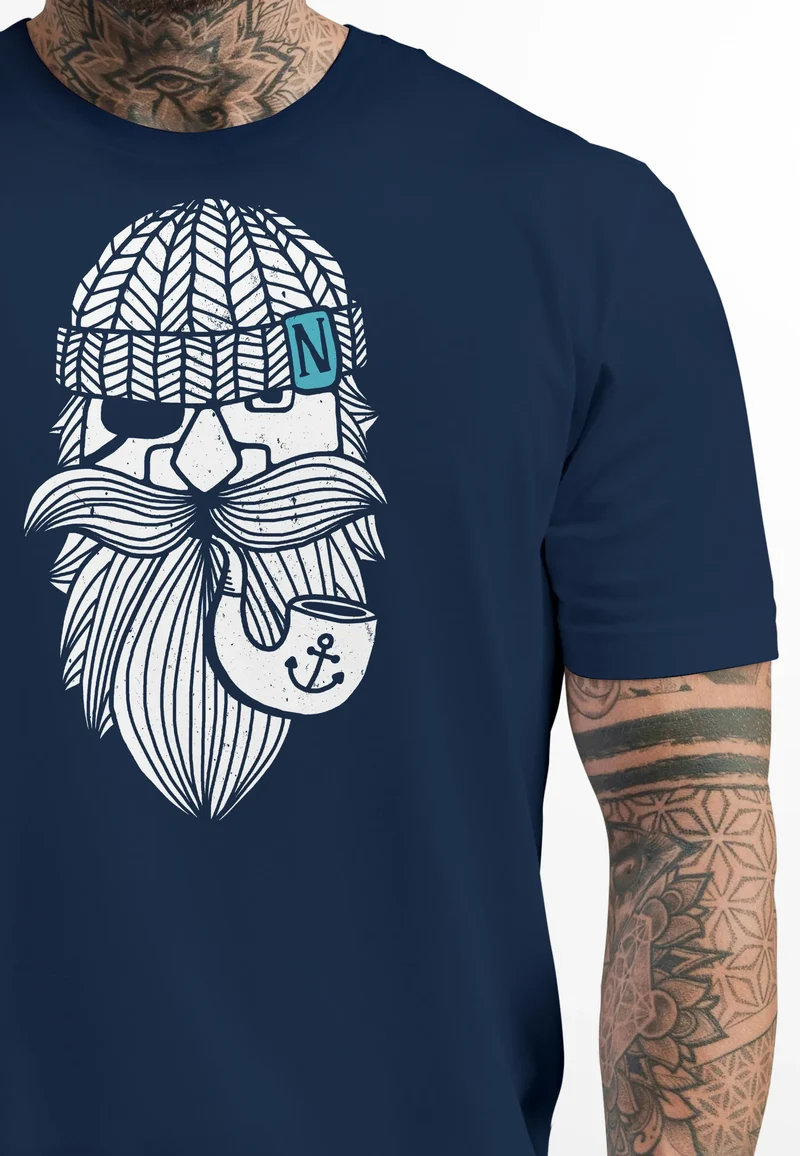 Herren T-Shirt Printshirt Seemann Bart Seefahrer Nordisch Maritim Fashion Streetstyle