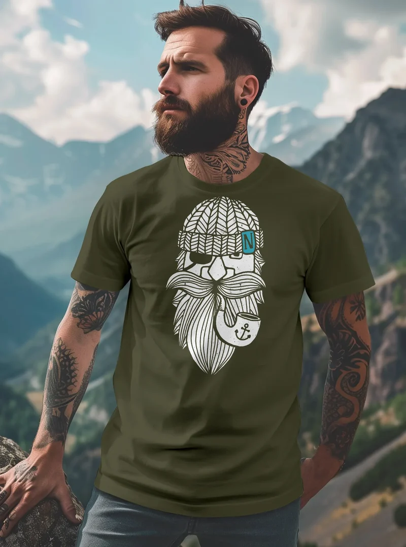 Herren T-Shirt Printshirt Seemann Bart Seefahrer Nordisch Maritim Fashion Streetstyle