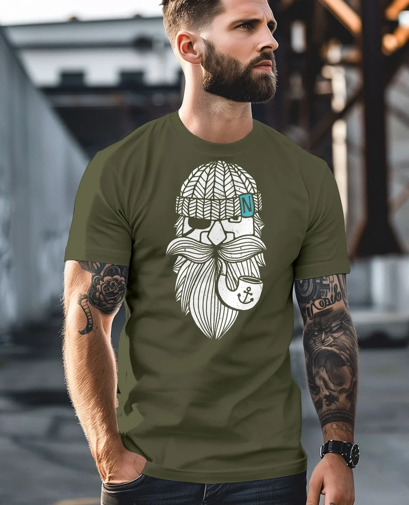 Herren T-Shirt Printshirt Seemann Bart Seefahrer Nordisch Maritim Fashion Streetstyle
