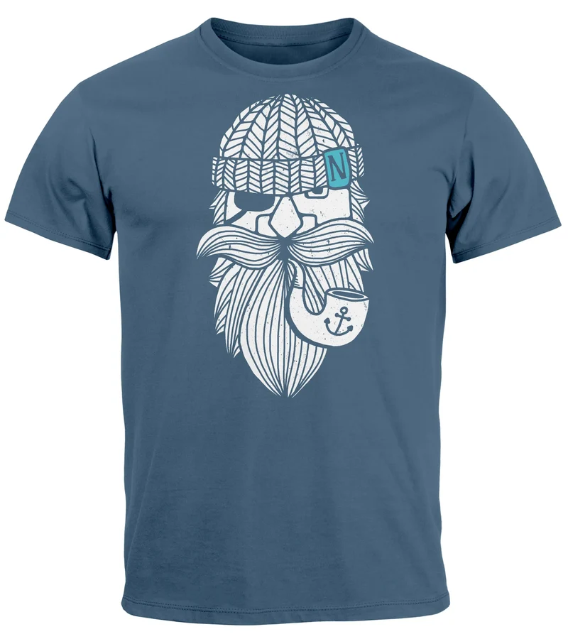 Herren T-Shirt Printshirt Seemann Bart Seefahrer Nordisch Maritim Fashion Streetstyle