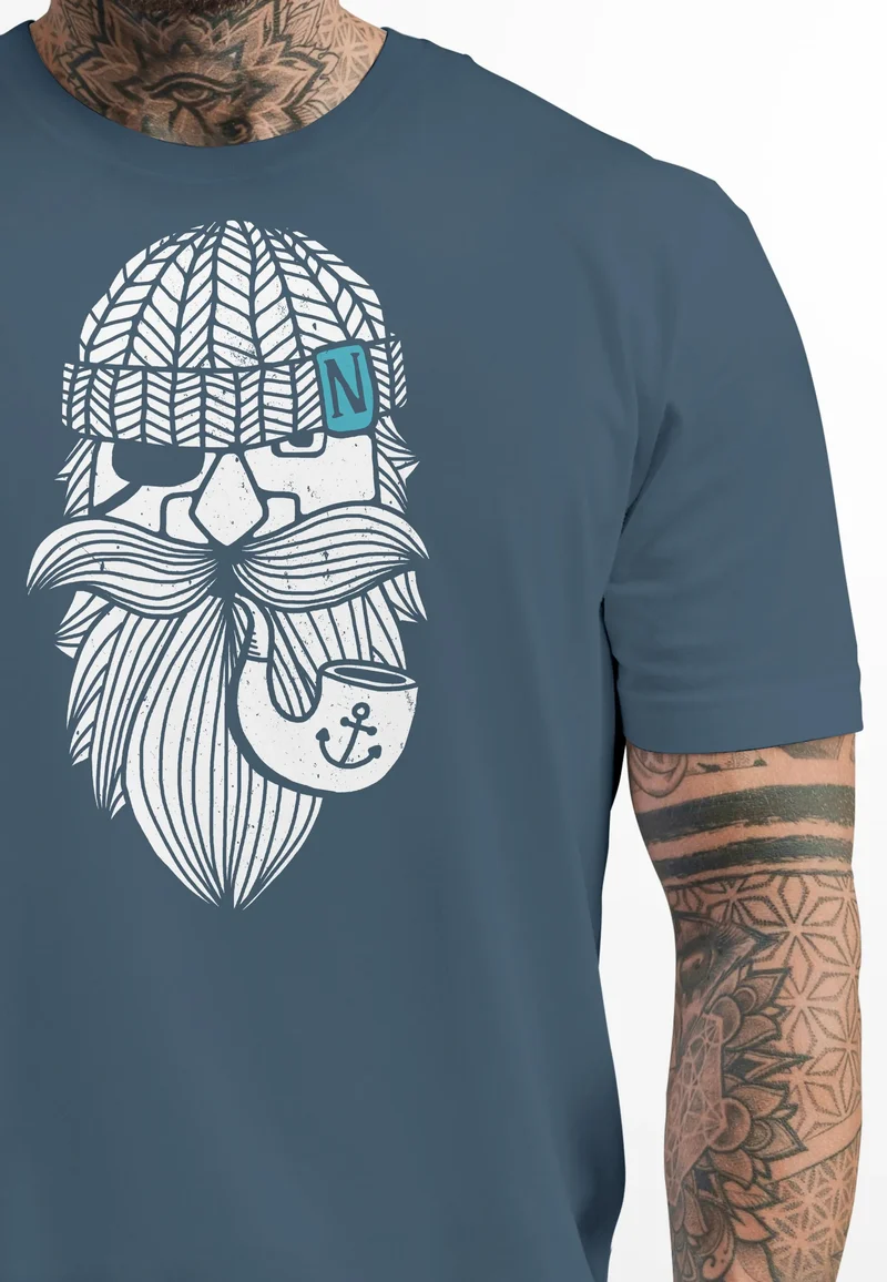 Herren T-Shirt Printshirt Seemann Bart Seefahrer Nordisch Maritim Fashion Streetstyle