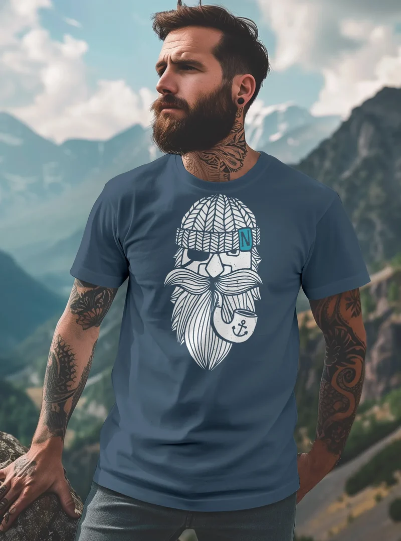 Herren T-Shirt Printshirt Seemann Bart Seefahrer Nordisch Maritim Fashion Streetstyle