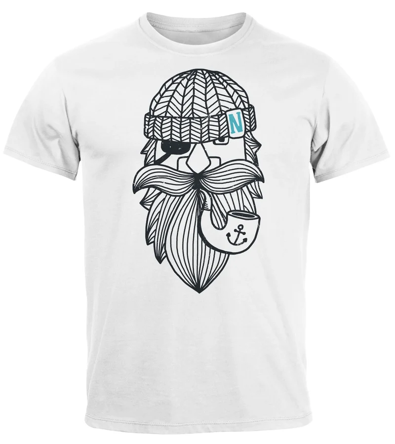 Herren T-Shirt Printshirt Seemann Bart Seefahrer Nordisch Maritim Fashion Streetstyle
