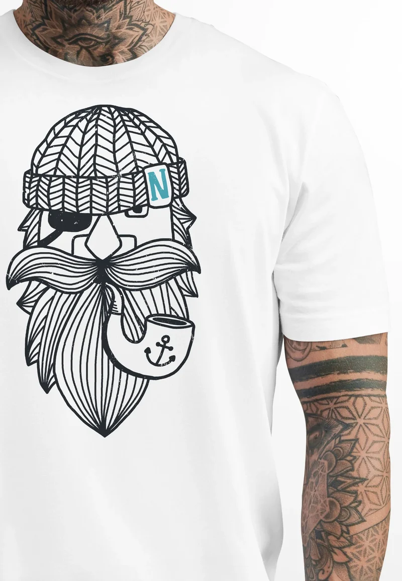 Herren T-Shirt Printshirt Seemann Bart Seefahrer Nordisch Maritim Fashion Streetstyle