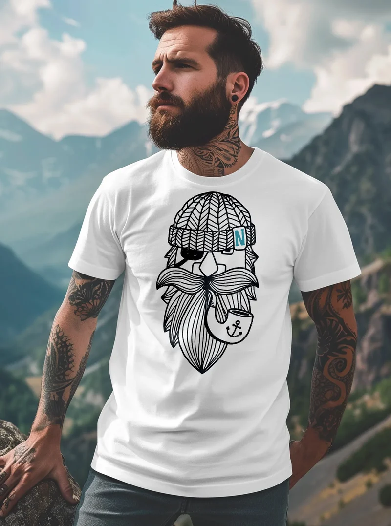Herren T-Shirt Printshirt Seemann Bart Seefahrer Nordisch Maritim Fashion Streetstyle