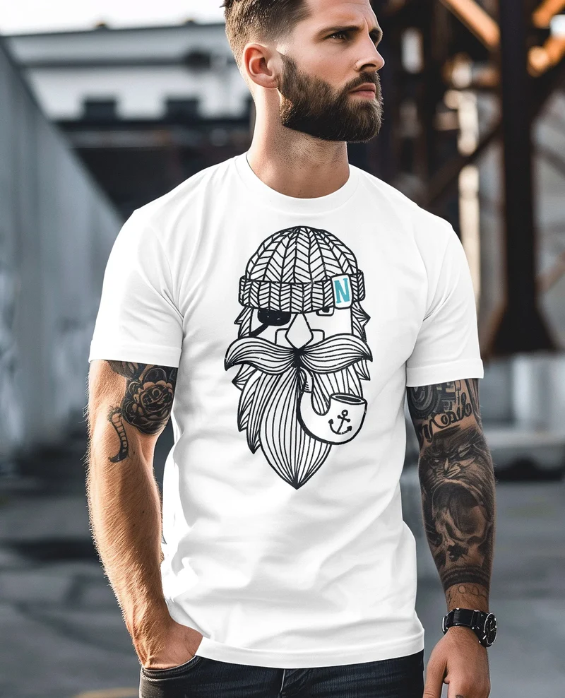 Herren T-Shirt Printshirt Seemann Bart Seefahrer Nordisch Maritim Fashion Streetstyle