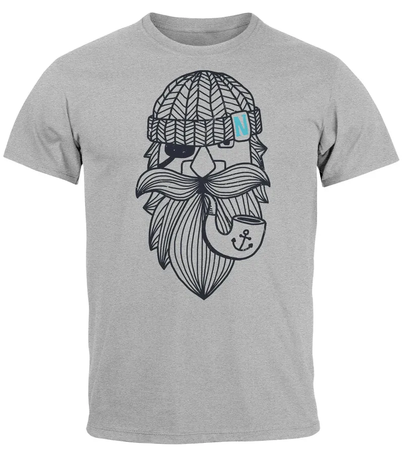 Herren T-Shirt Printshirt Seemann Bart Seefahrer Nordisch Maritim Fashion Streetstyle