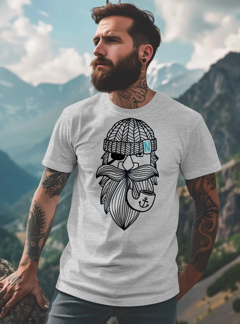 Herren T-Shirt Printshirt Seemann Bart Seefahrer Nordisch Maritim Fashion Streetstyle