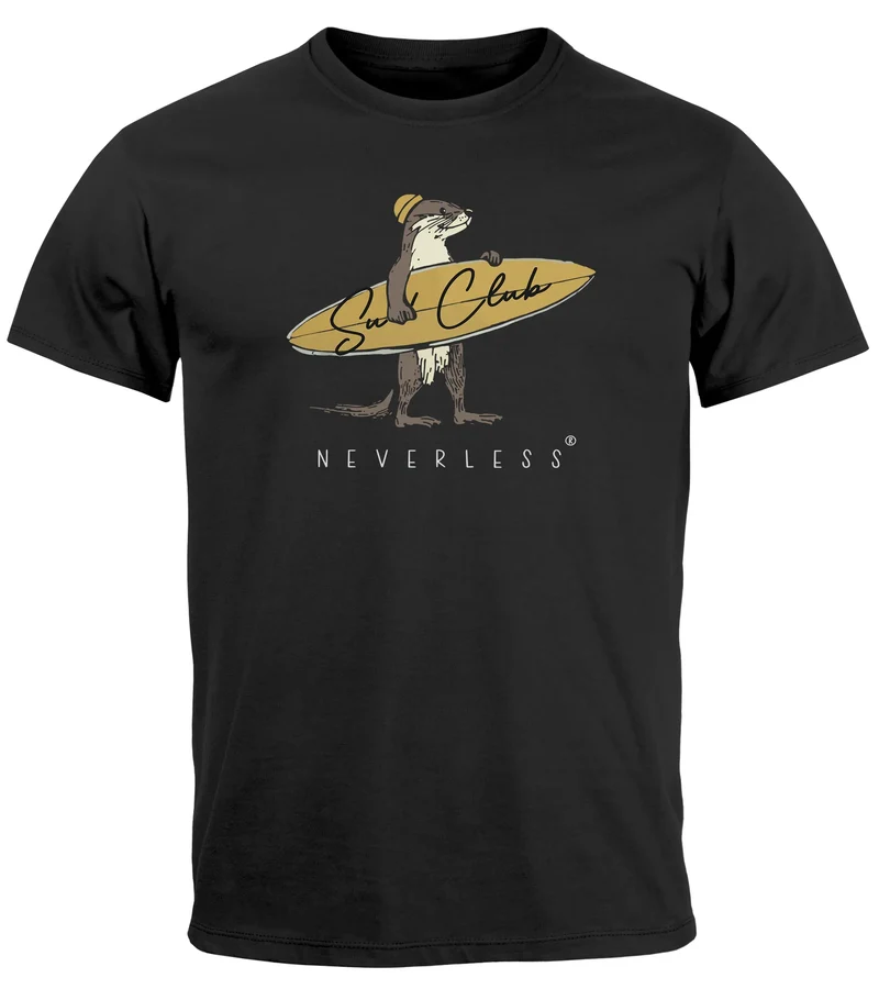 Herren T-Shirt California Surfing Otter mit Surfboard Grafik Surfer-Design Männer Printshirt Fashion Streetstyle