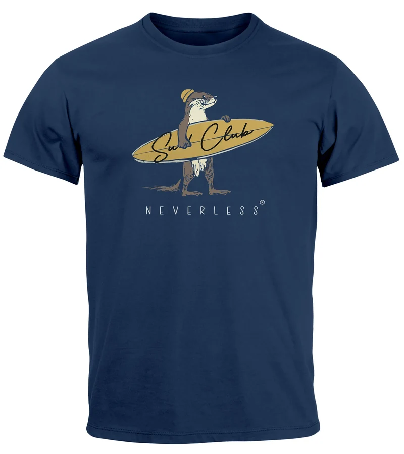 Herren T-Shirt California Surfing Otter mit Surfboard Grafik Surfer-Design Männer Printshirt Fashion Streetstyle