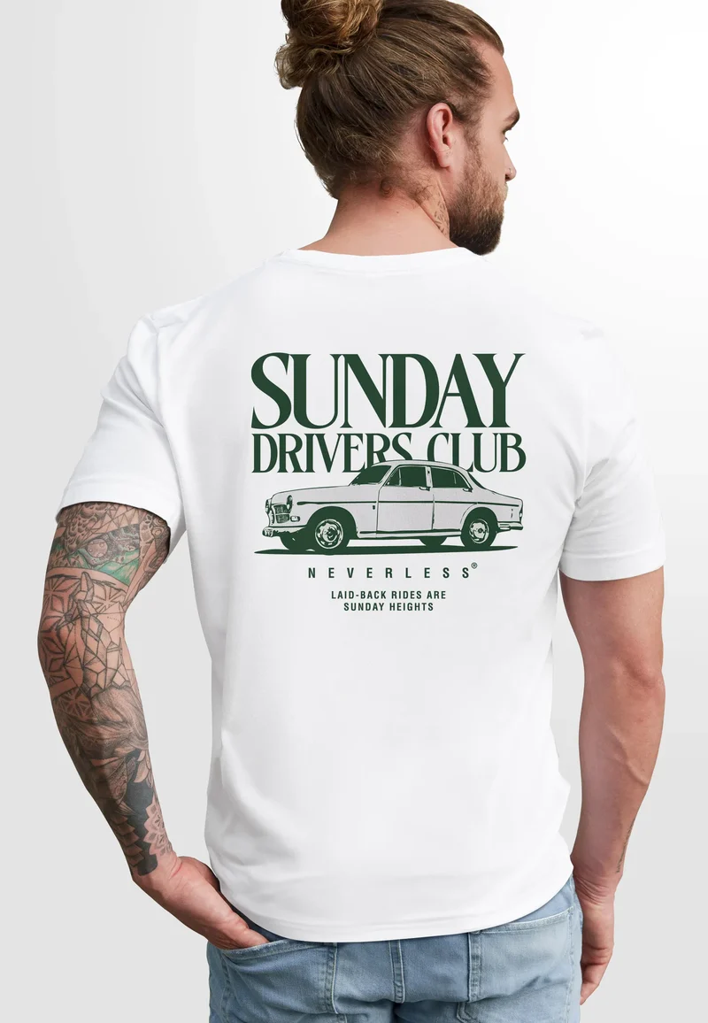 Herren T-Shirt Backprint Oldtimer Auto Sunday Driver Club Printshirt Retro Fashion Streetstyle