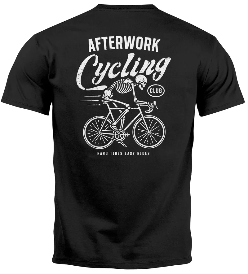 Herren T-Shirt Backprint Fahrrad Bike Afterwork Cycling Skelett Männer Fashion Streetstyle
