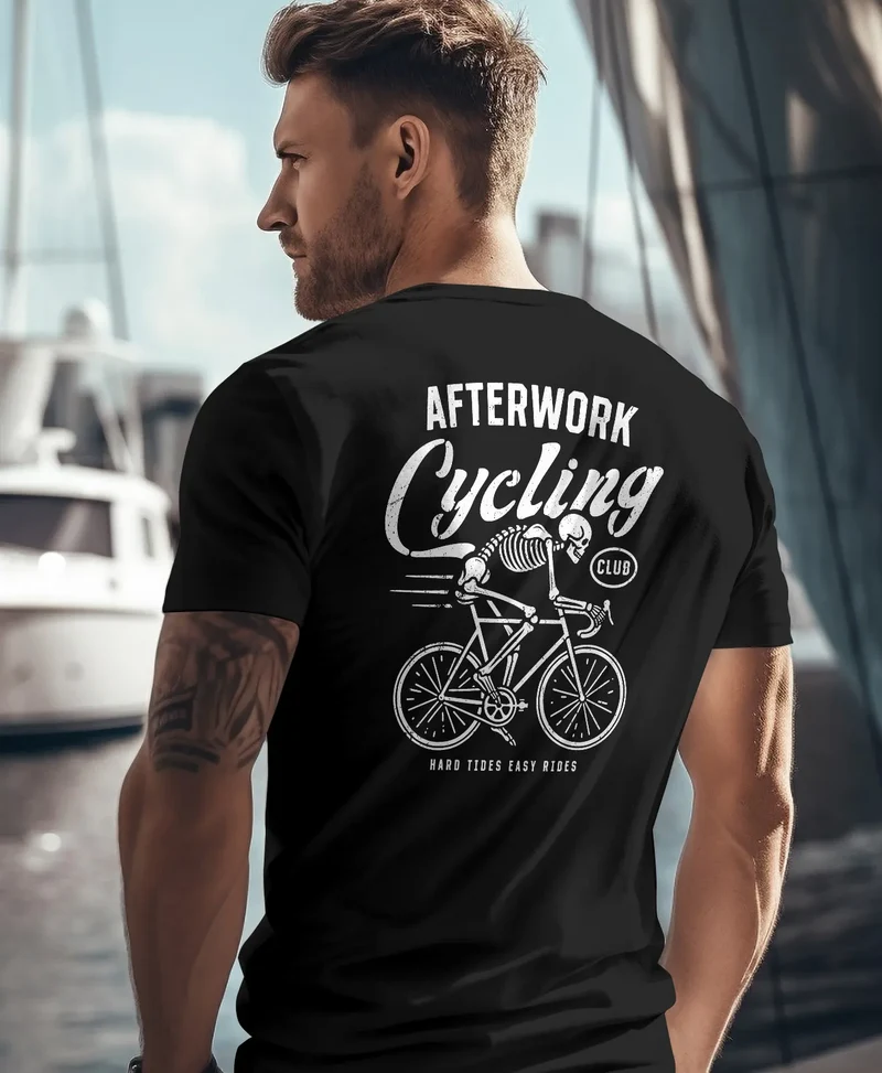 Herren T-Shirt Backprint Fahrrad Bike Afterwork Cycling Skelett Männer Fashion Streetstyle