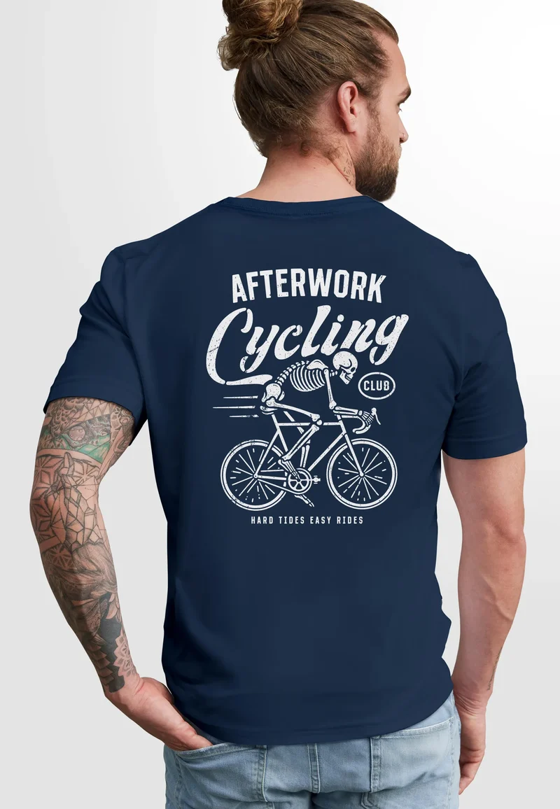 Herren T-Shirt Backprint Fahrrad Bike Afterwork Cycling Skelett Männer Fashion Streetstyle