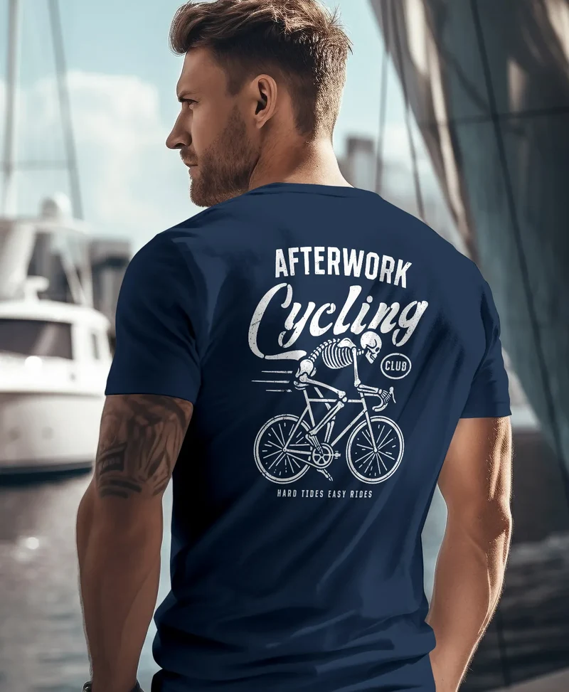 Herren T-Shirt Backprint Fahrrad Bike Afterwork Cycling Skelett Männer Fashion Streetstyle