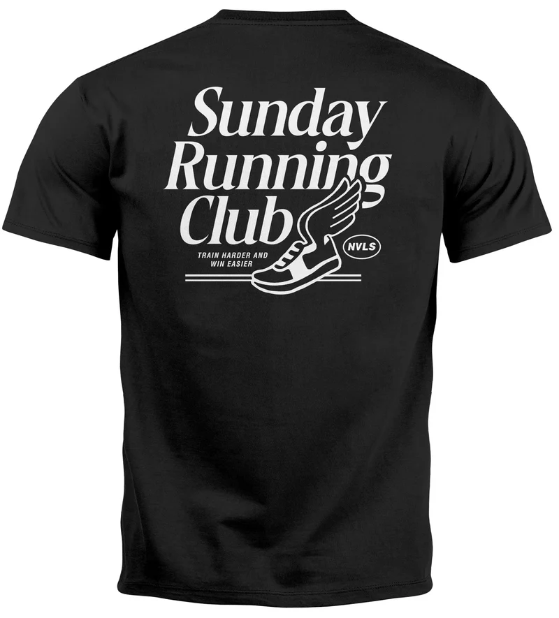 Herren T-Shirt Backprint Sport Laufen Joggen Grafik Sunday Running Club Retro Fashion Streetstyle