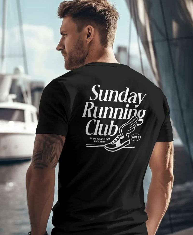 Herren T-Shirt Backprint Sport Laufen Joggen Grafik Sunday Running Club Retro Fashion Streetstyle