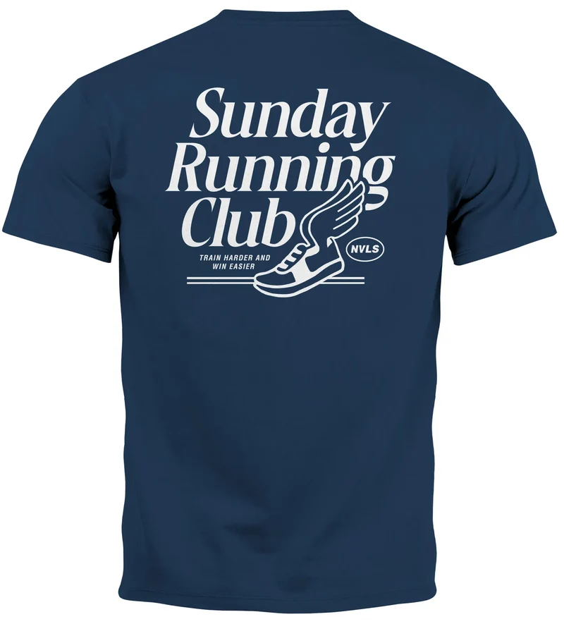 Herren T-Shirt Backprint Sport Laufen Joggen Grafik Sunday Running Club Retro Fashion Streetstyle