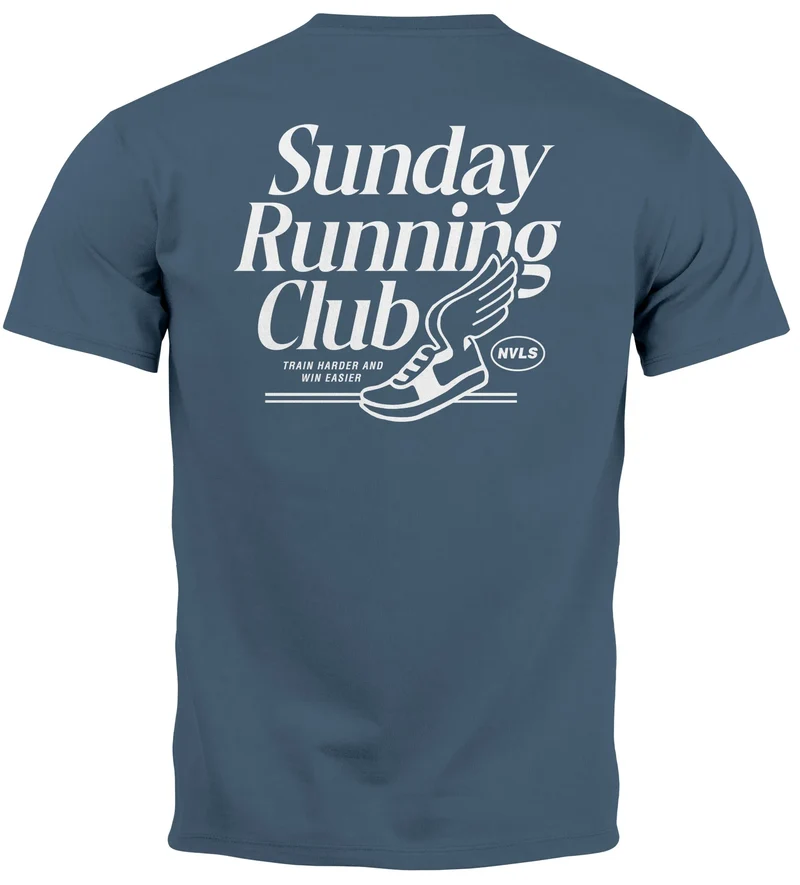 Herren T-Shirt Backprint Sport Laufen Joggen Grafik Sunday Running Club Retro Fashion Streetstyle