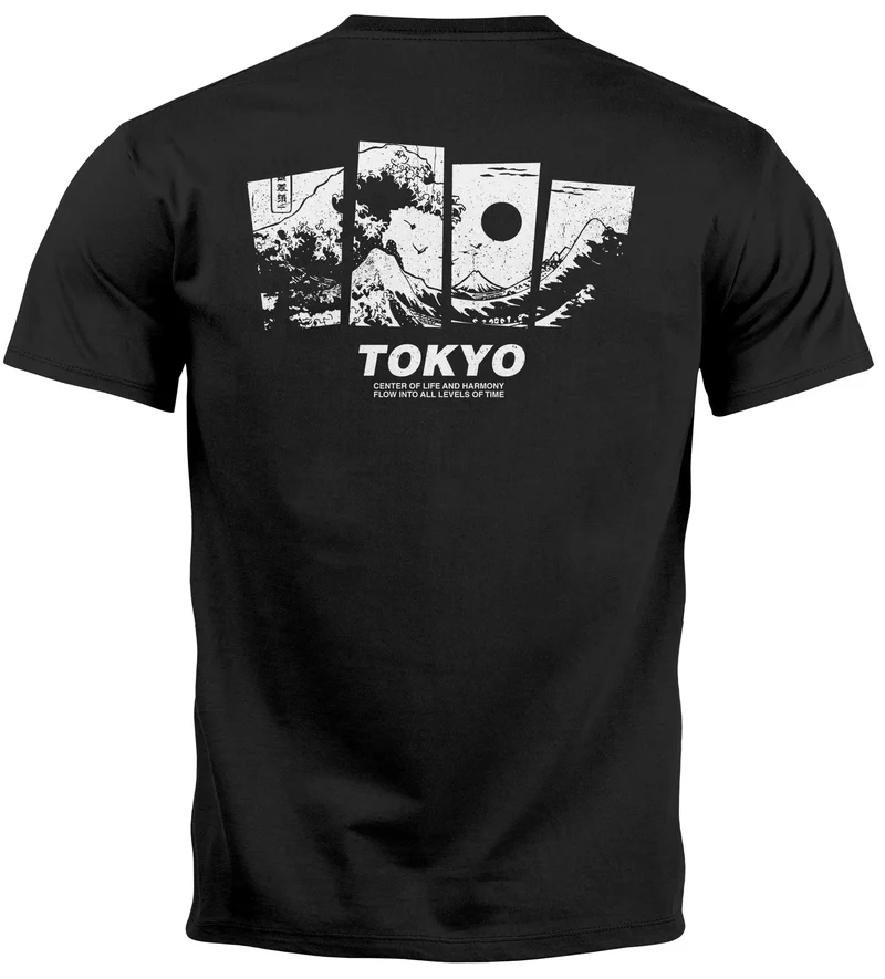 Herren T-Shirt Backprint Japan Tokyo Große Welle Kanagawa Japanische Kunst Männer Fashion Streetstyle