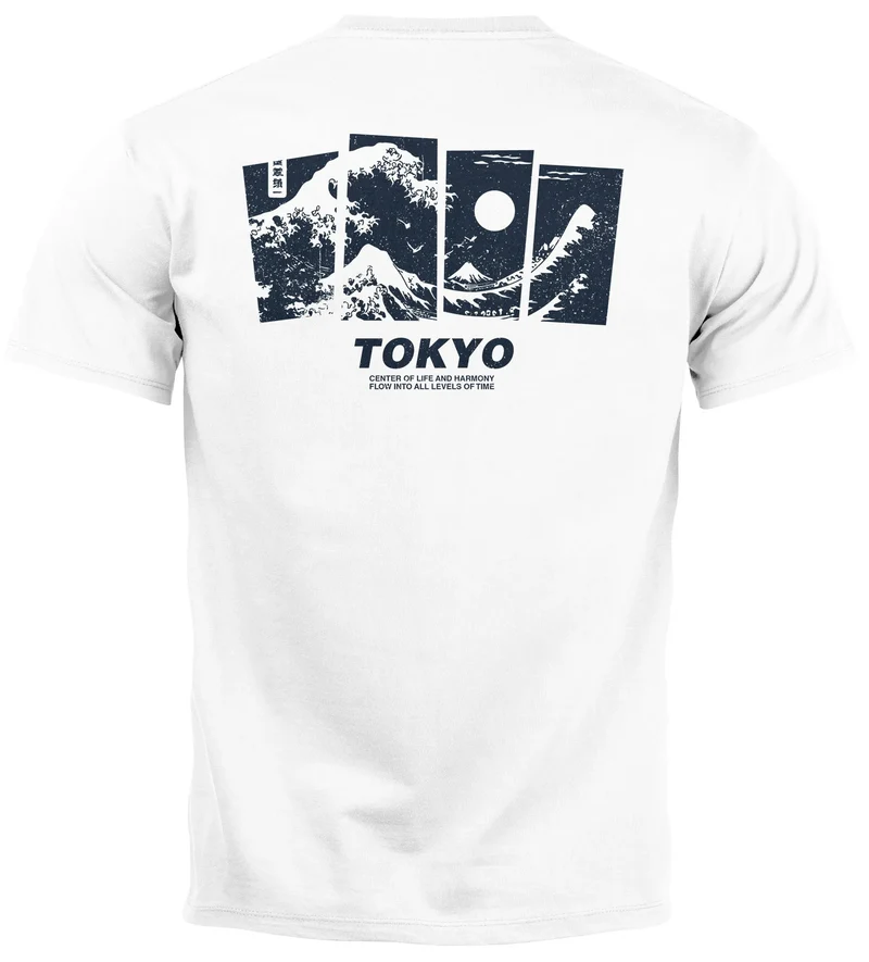 Herren T-Shirt Backprint Japan Tokyo Große Welle Kanagawa Japanische Kunst Männer Fashion Streetstyle