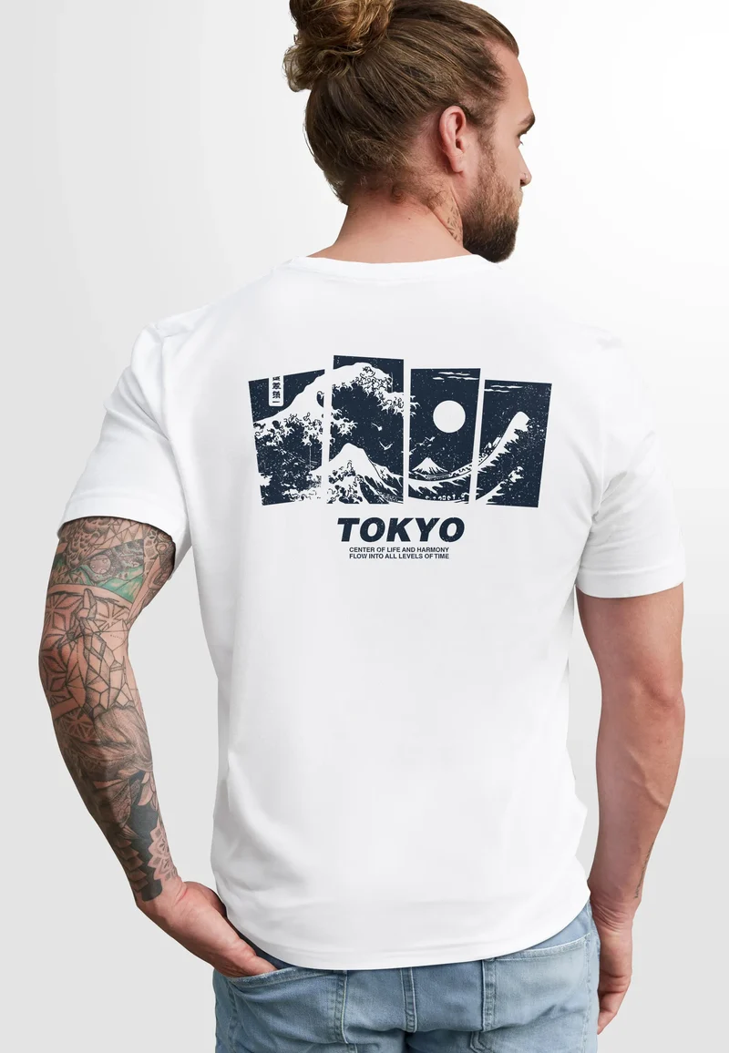 Herren T-Shirt Backprint Japan Tokyo Große Welle Kanagawa Japanische Kunst Männer Fashion Streetstyle