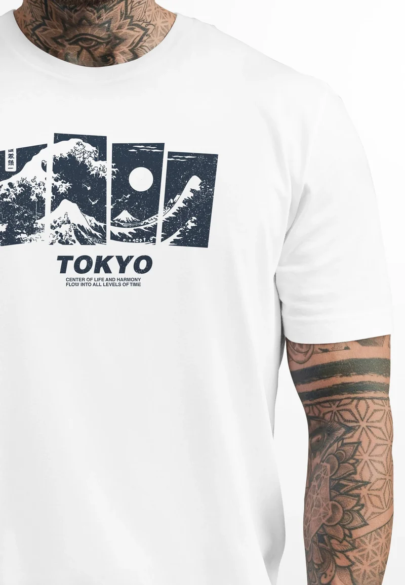 Herren T-Shirt Japan Tokyo Große Welle Kanagawa Japanische Kunst Printshirt Männer Fashion Streetstyle