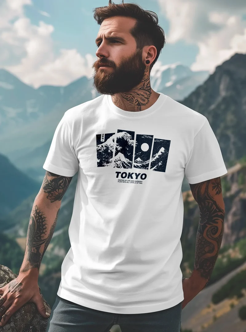 Herren T-Shirt Japan Tokyo Große Welle Kanagawa Japanische Kunst Printshirt Männer Fashion Streetstyle