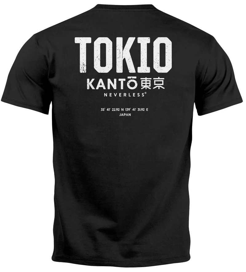 Herren T-Shirt Backprint Tokyo Japan Japanische Schriftzeichen Grafik Printshirt Fashion Streetstyle