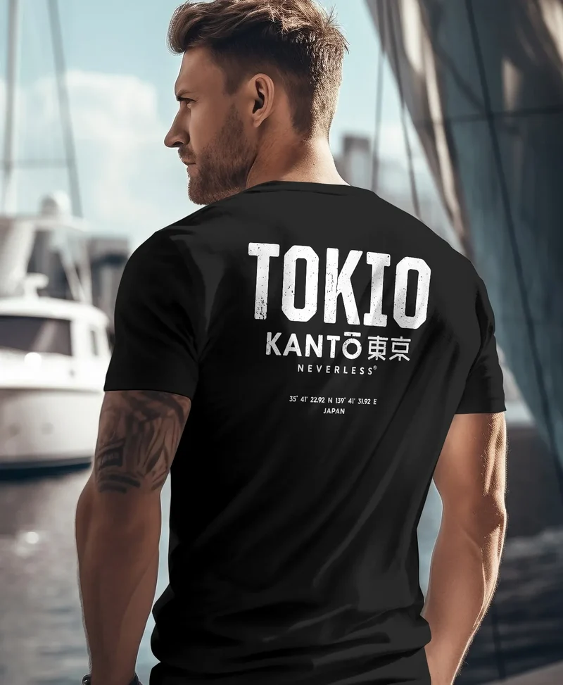 Herren T-Shirt Backprint Tokyo Japan Japanische Schriftzeichen Grafik Printshirt Fashion Streetstyle