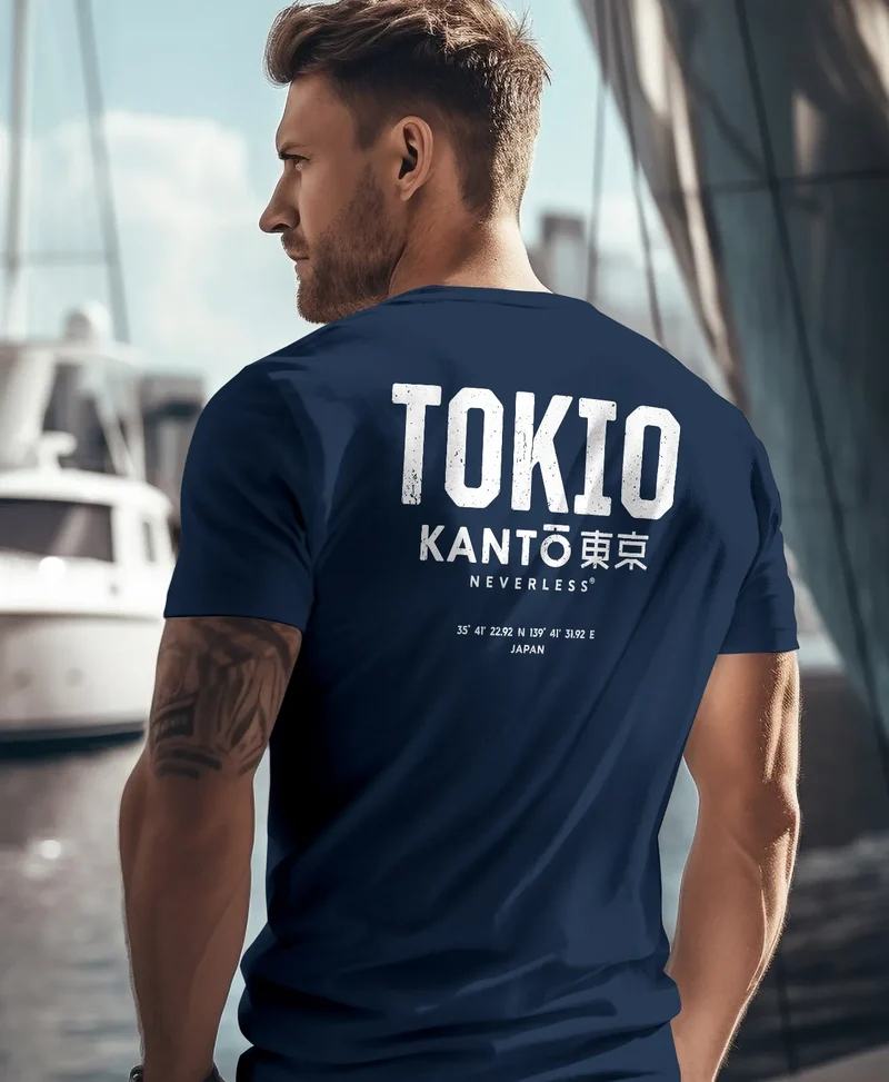 Herren T-Shirt Backprint Tokyo Japan Japanische Schriftzeichen Grafik Printshirt Fashion Streetstyle