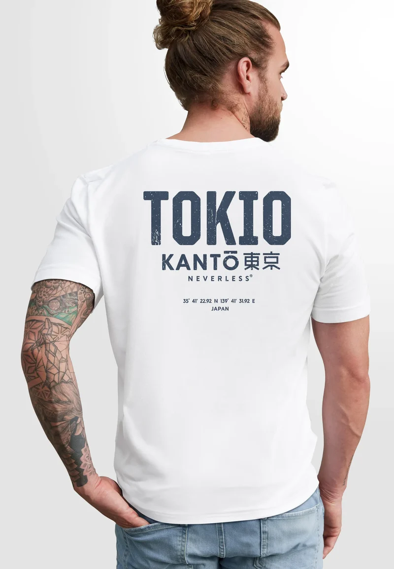 Herren T-Shirt Backprint Tokyo Japan Japanische Schriftzeichen Grafik Printshirt Fashion Streetstyle