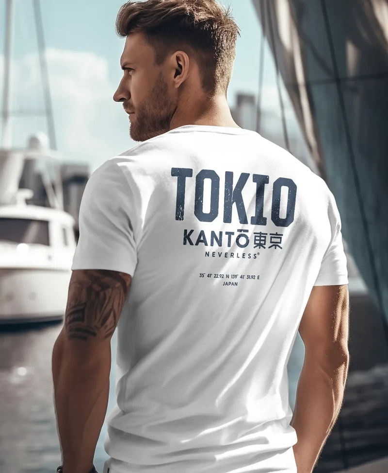 Herren T-Shirt Backprint Tokyo Japan Japanische Schriftzeichen Grafik Printshirt Fashion Streetstyle