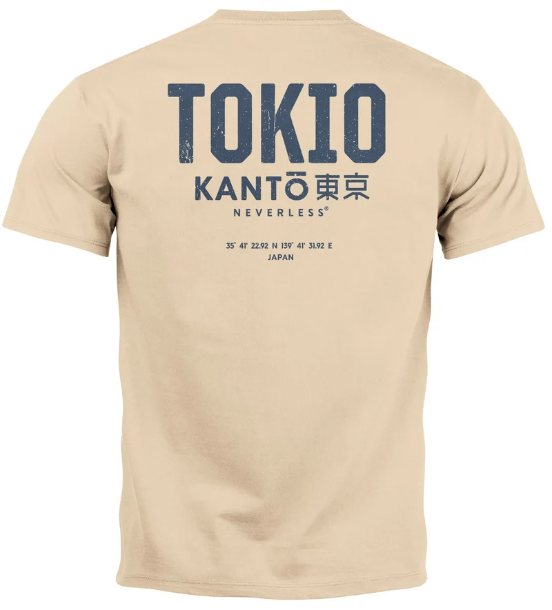 Herren T-Shirt Backprint Tokyo Japan Japanische Schriftzeichen Grafik Printshirt Fashion Streetstyle