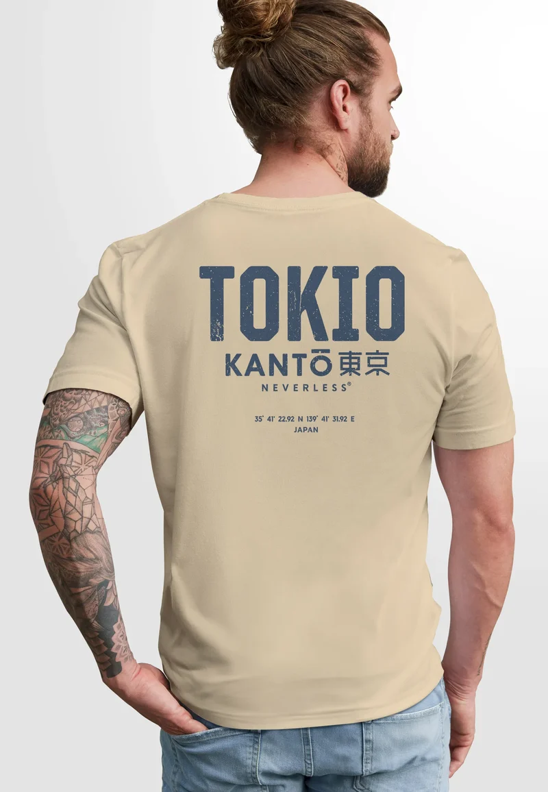Herren T-Shirt Backprint Tokyo Japan Japanische Schriftzeichen Grafik Printshirt Fashion Streetstyle