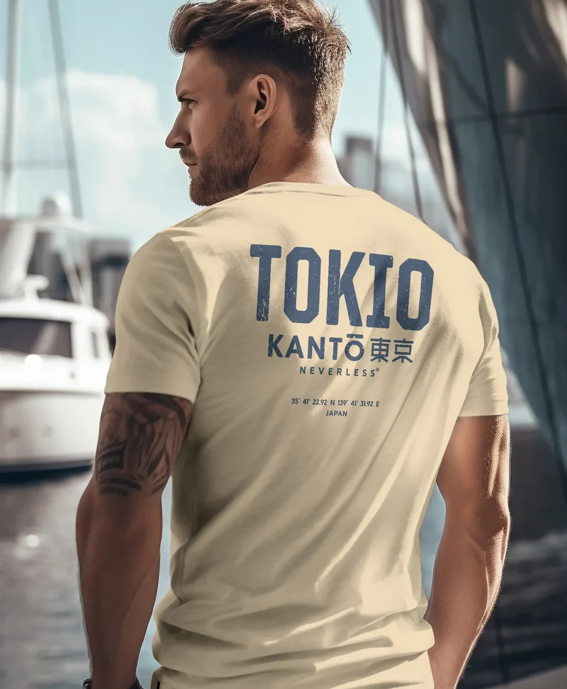 Herren T-Shirt Backprint Tokyo Japan Japanische Schriftzeichen Grafik Printshirt Fashion Streetstyle