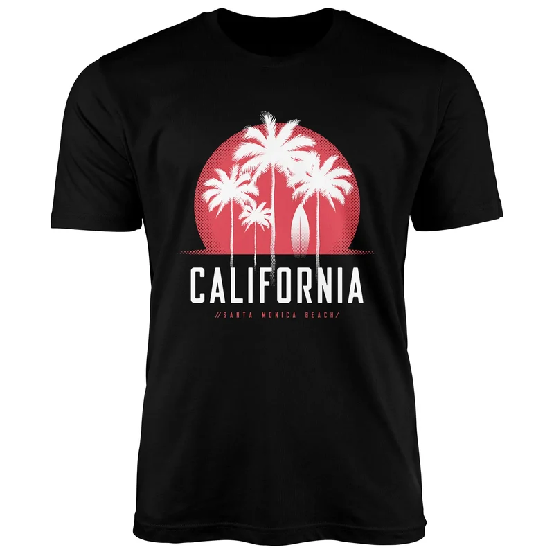 Herren T-Shirt California Palmen Santa Monica Beach Sommer Sonne Fashion Streetstyle