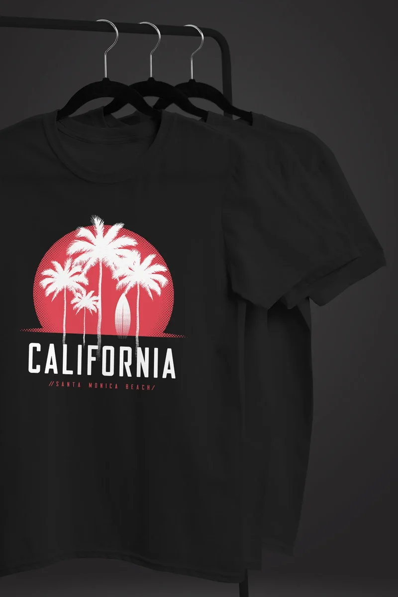 Herren T-Shirt California Palmen Santa Monica Beach Sommer Sonne Fashion Streetstyle