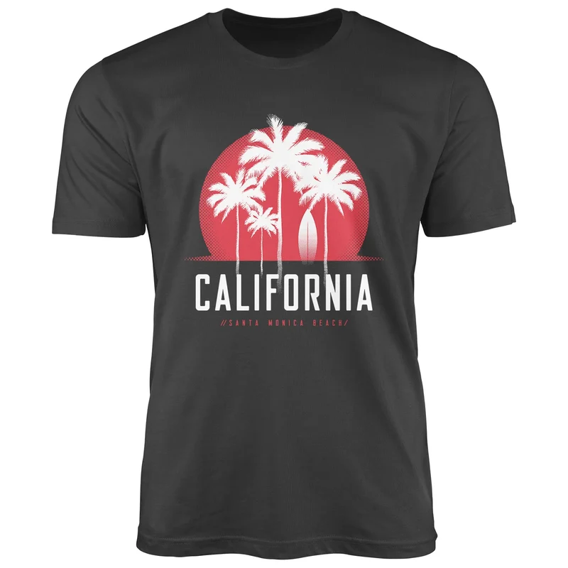Herren T-Shirt California Palmen Santa Monica Beach Sommer Sonne Fashion Streetstyle