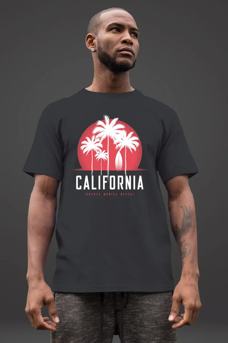 Herren T-Shirt California Palmen Santa Monica Beach Sommer Sonne Fashion Streetstyle