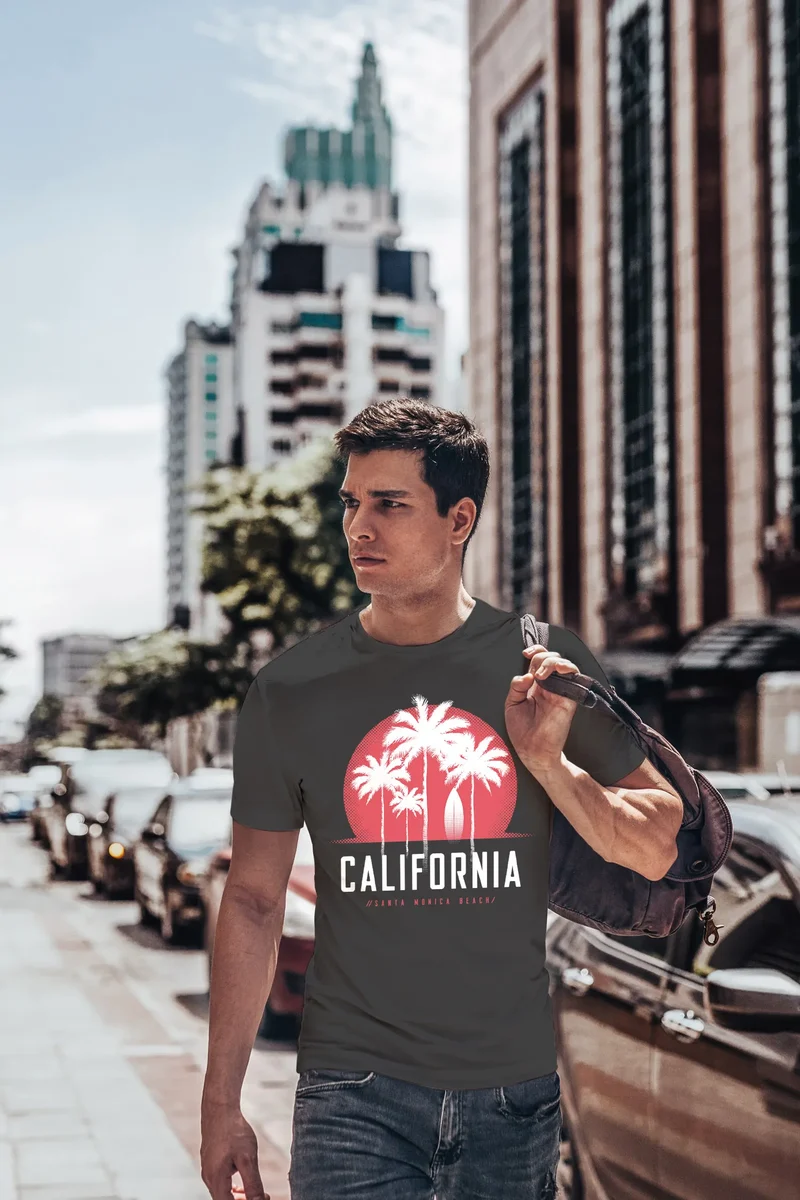 Herren T-Shirt California Palmen Santa Monica Beach Sommer Sonne Fashion Streetstyle