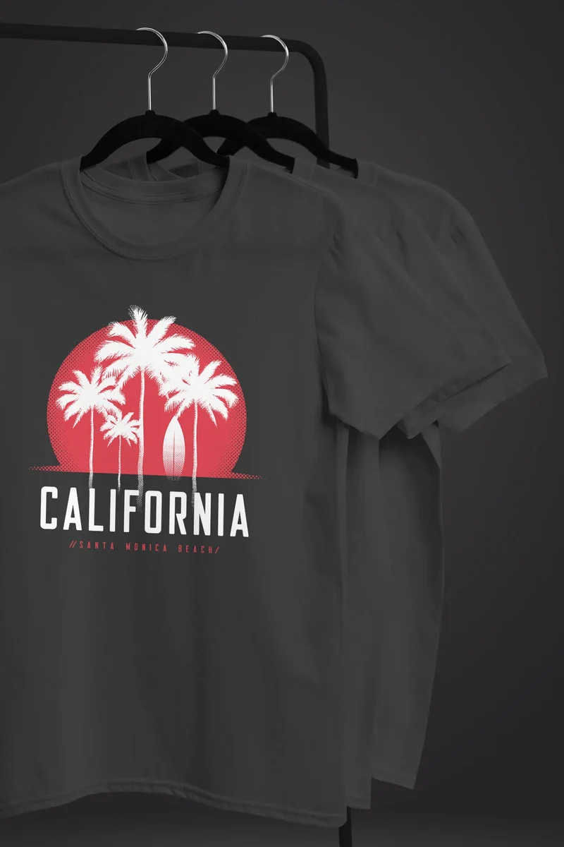 Herren T-Shirt California Palmen Santa Monica Beach Sommer Sonne Fashion Streetstyle