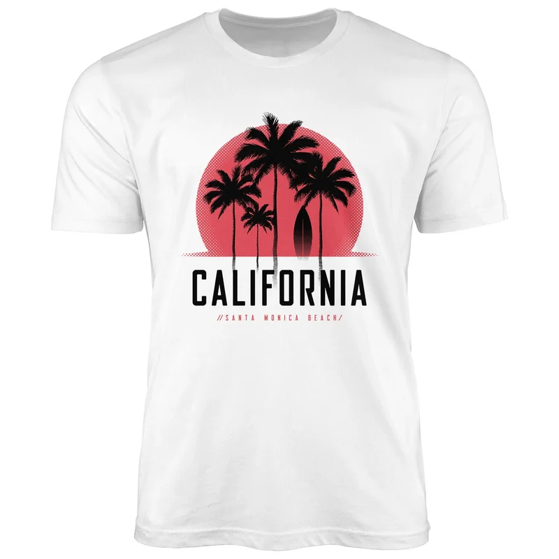 Herren T-Shirt California Palmen Santa Monica Beach Sommer Sonne Fashion Streetstyle