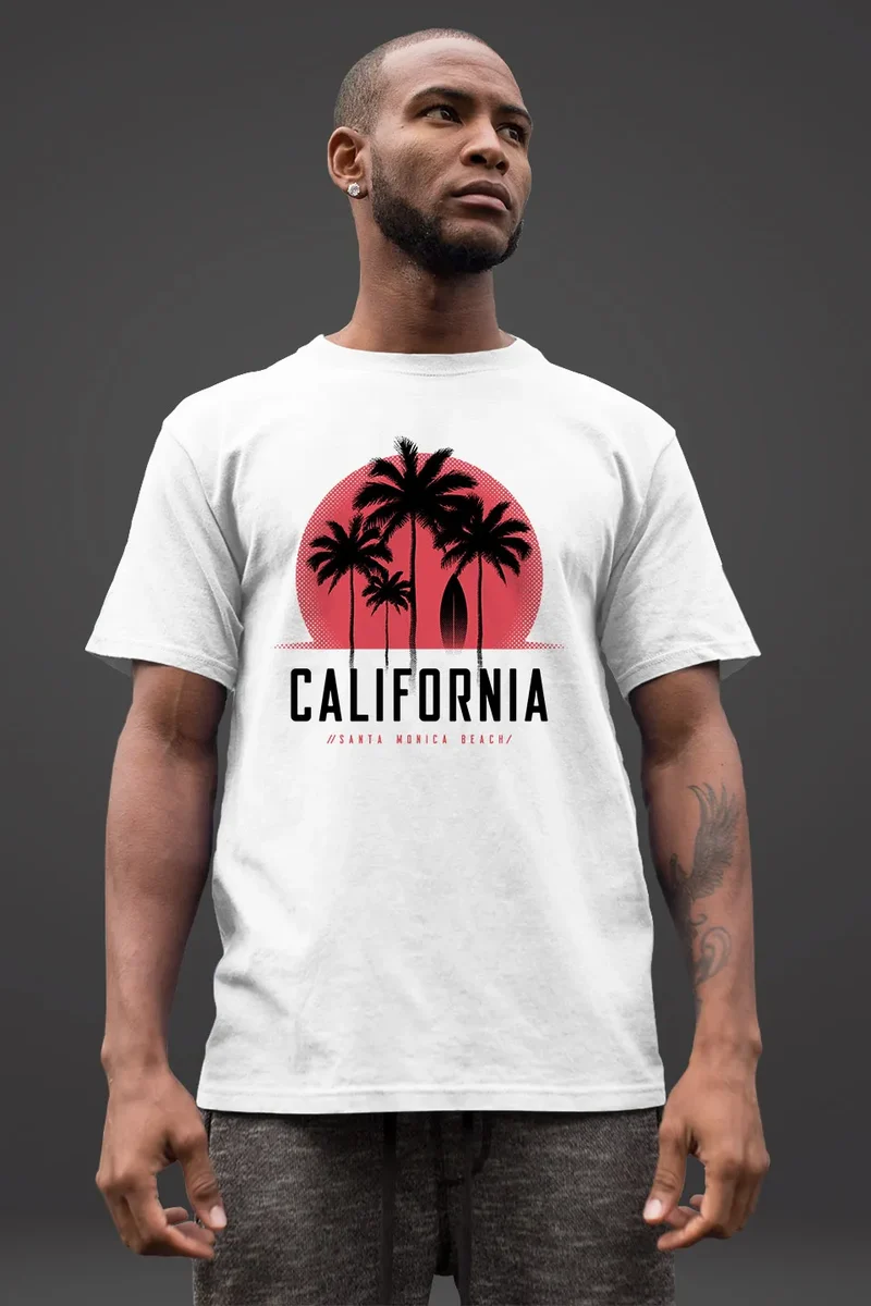 Herren T-Shirt California Palmen Santa Monica Beach Sommer Sonne Fashion Streetstyle