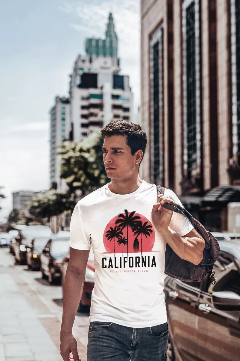 Herren T-Shirt California Palmen Santa Monica Beach Sommer Sonne Fashion Streetstyle