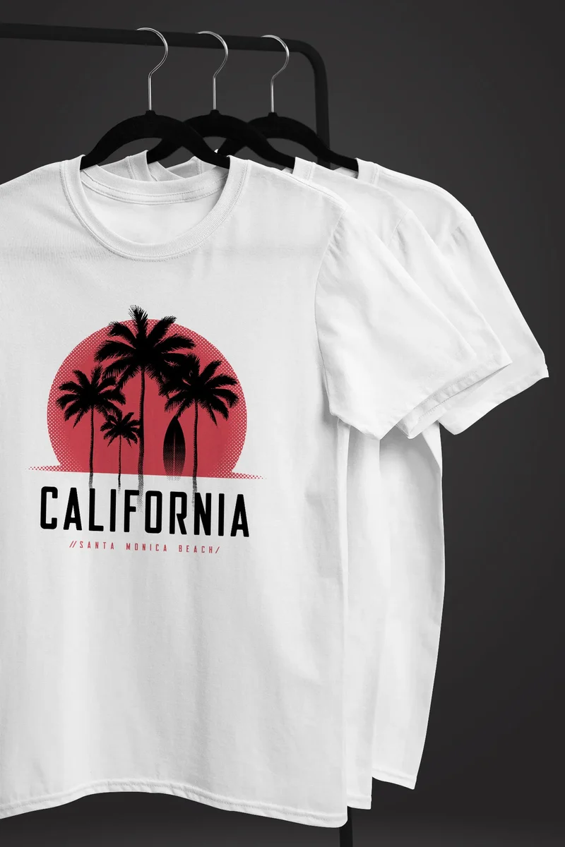 Herren T-Shirt California Palmen Santa Monica Beach Sommer Sonne Fashion Streetstyle