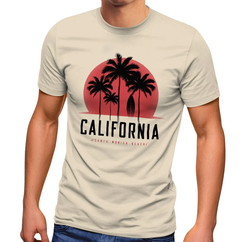 Herren T-Shirt California Palmen Santa Monica Beach Sommer Sonne Fashion Streetstyle