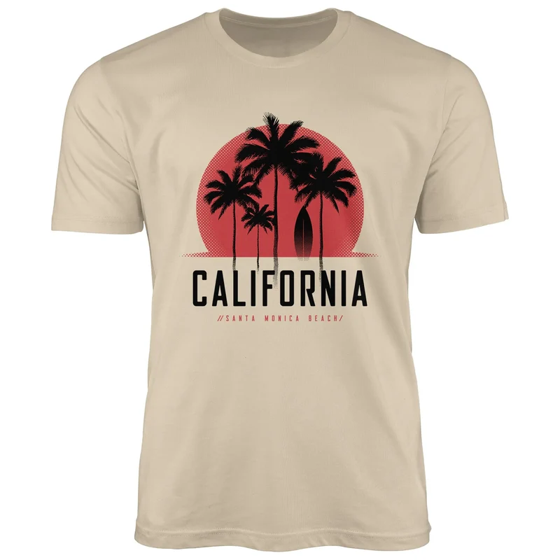Herren T-Shirt California Palmen Santa Monica Beach Sommer Sonne Fashion Streetstyle