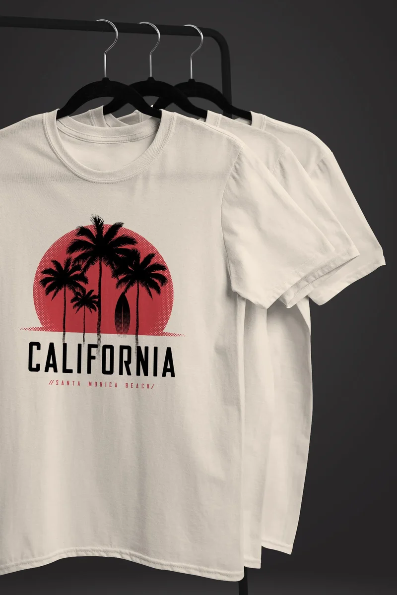 Herren T-Shirt California Palmen Santa Monica Beach Sommer Sonne Fashion Streetstyle