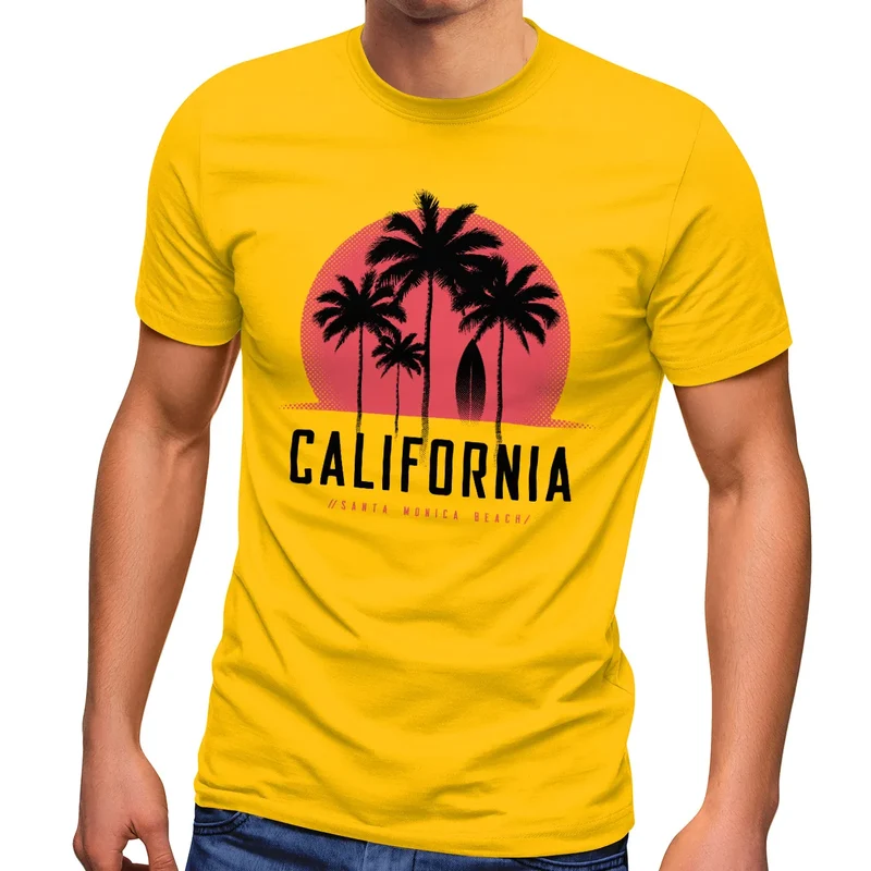 Herren T-Shirt California Palmen Santa Monica Beach Sommer Sonne Fashion Streetstyle